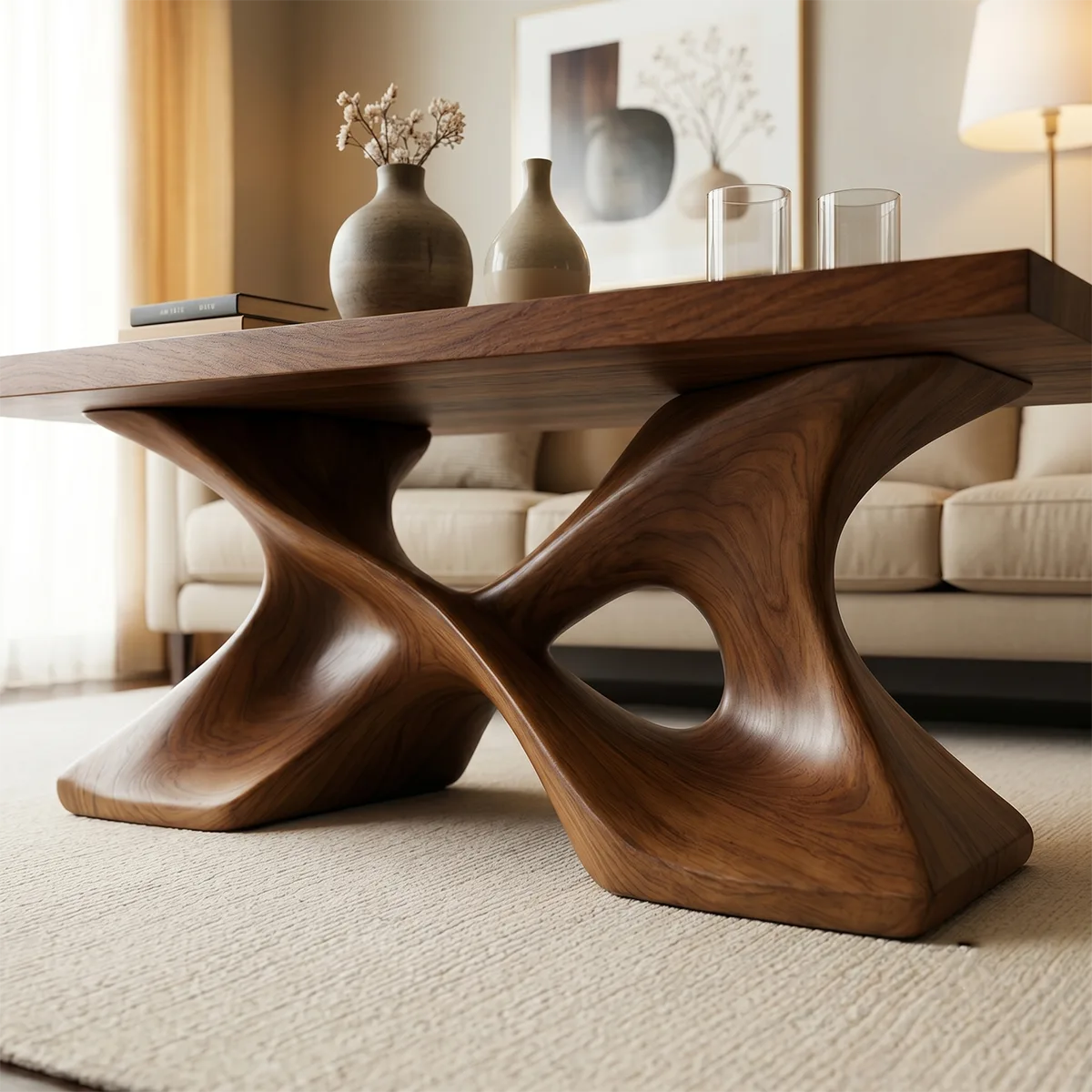 Handcrafted Solid Wood Coffee Table with Sculptural X-Base TT006-4305