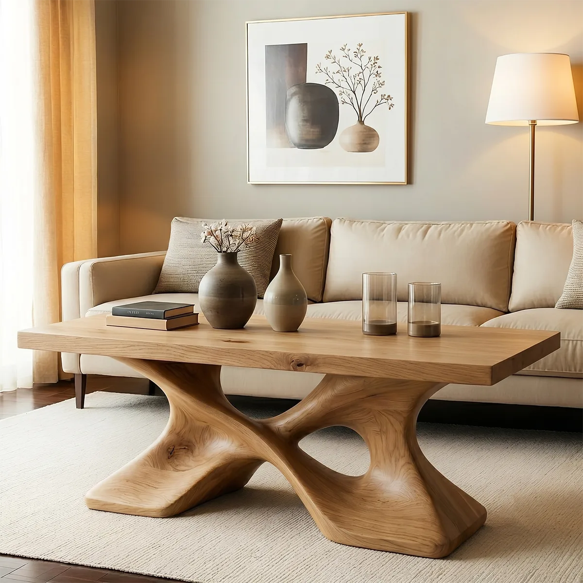 Handcrafted Solid Wood Coffee Table with Sculptural X-Base TT006-4305