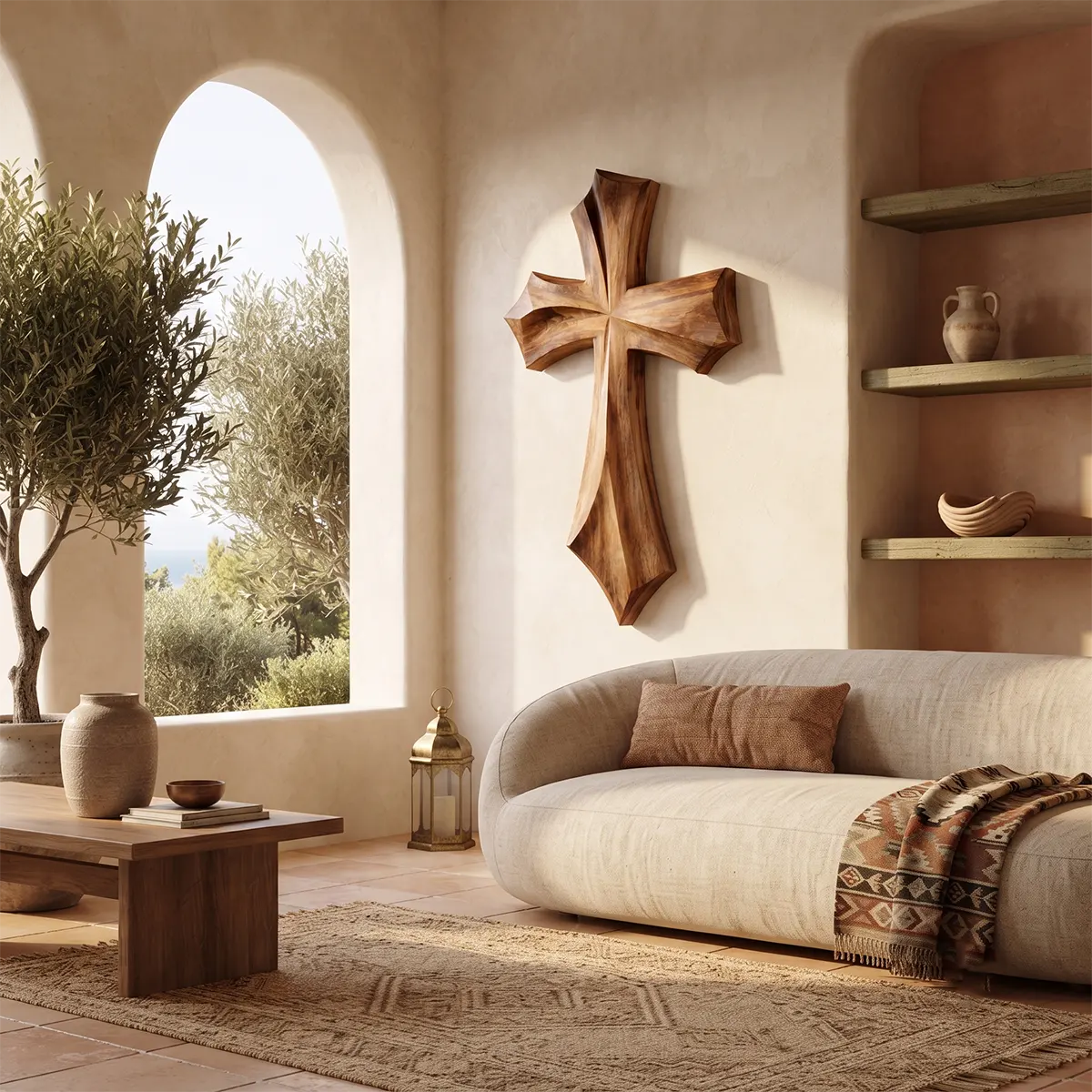 Wooden Cross Wall Art | Hand-Carved Christian Cross Wall Decor for Living Room, Prayer Room & Farmhouse Home TT006-4833