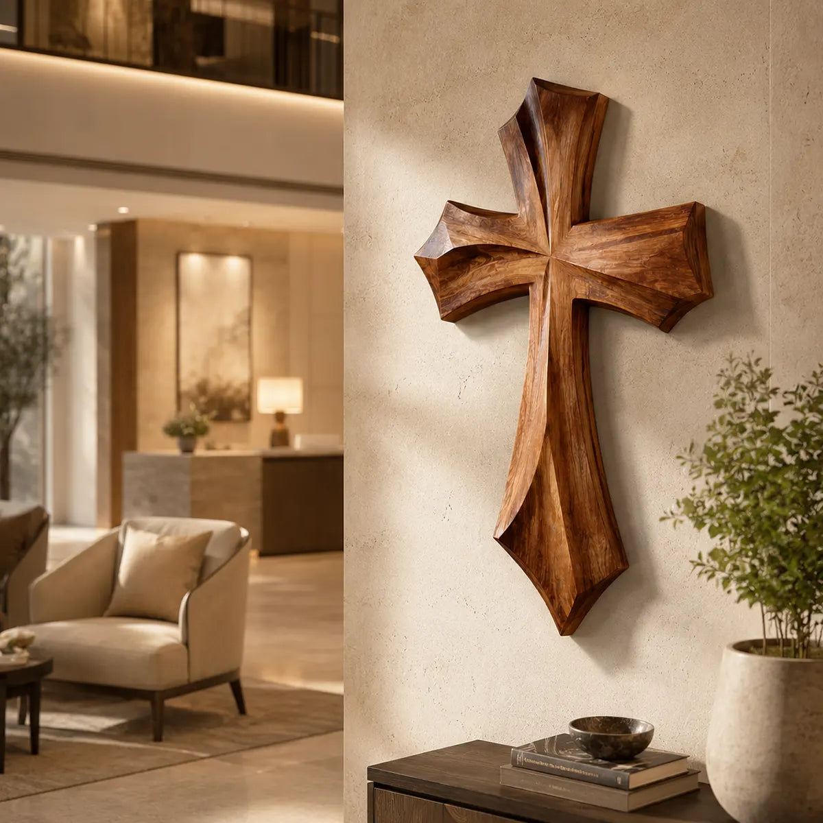 Wooden Cross Wall Art | Hand-Carved Christian Cross Wall Decor for Living Room, Prayer Room & Farmhouse Home TT006-4833