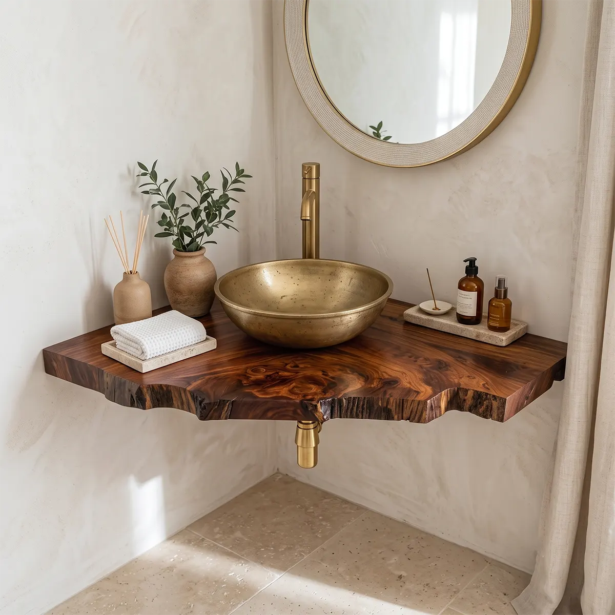 Compact Live Edge Floating Bathroom Vanity | Sculptural Wall Mounted Vanity Countertop TT006-3MUI6LJ