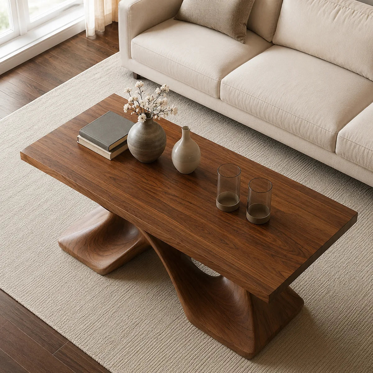 Handcrafted Solid Wood Coffee Table with Sculptural X-Base TT006-4305