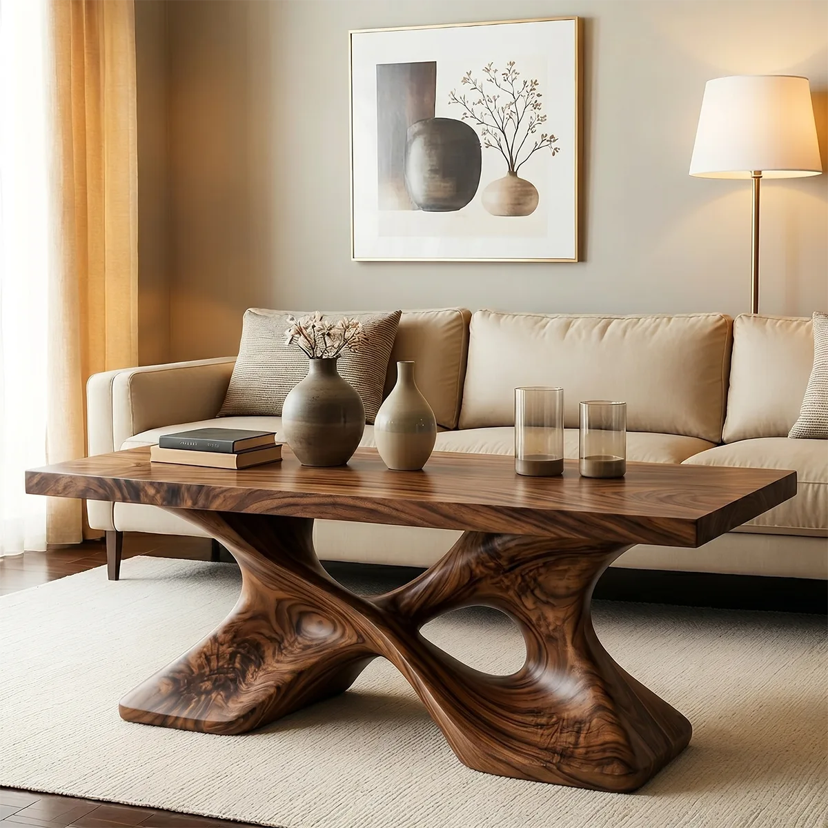 Handcrafted Solid Wood Coffee Table with Sculptural X-Base TT006-4305