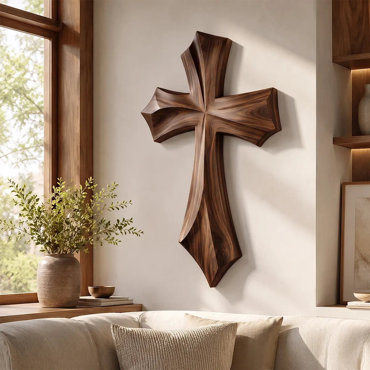 Wooden Cross Wall Art | Hand-Carved Christian Cross Wall Decor for Living Room, Prayer Room & Farmhouse Home TT006-4833