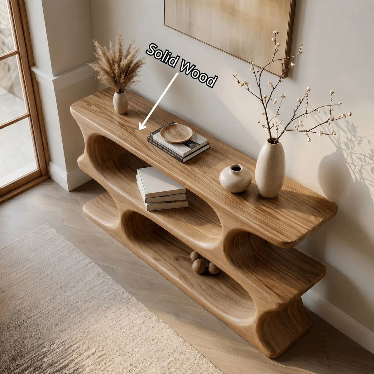 Two-Tier Solid Wood Console Table | Organic Sculptural Design HL020-9527