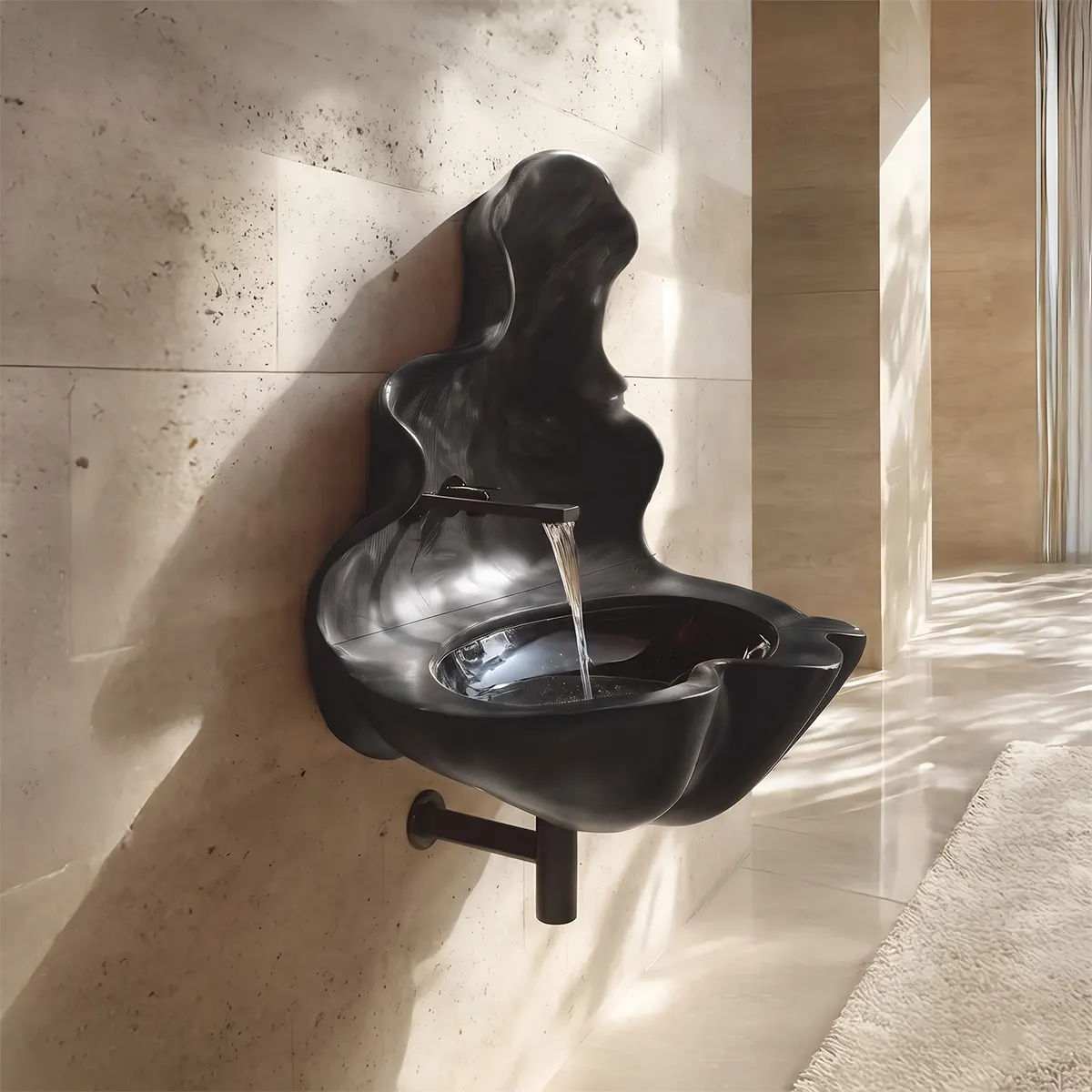 Sculptural Wall Mounted Bathroom Sink with Raised Back Panel | Organic Floating Basin TT006-3WDL1PF