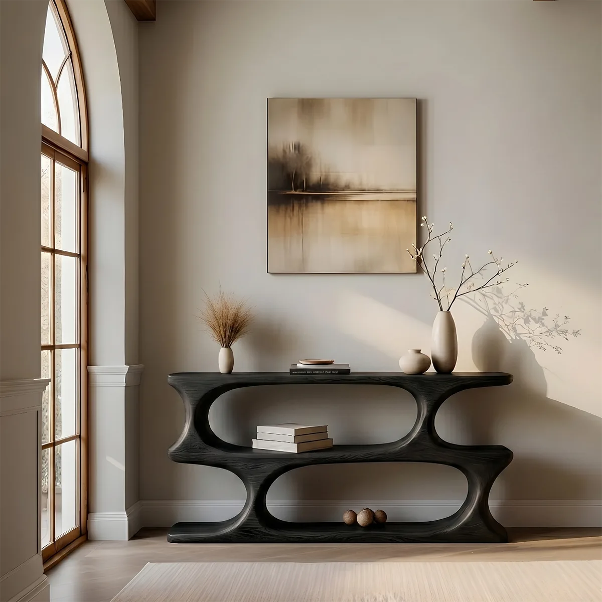 Two-Tier Solid Wood Console Table | Organic Sculptural Design HL020-9527