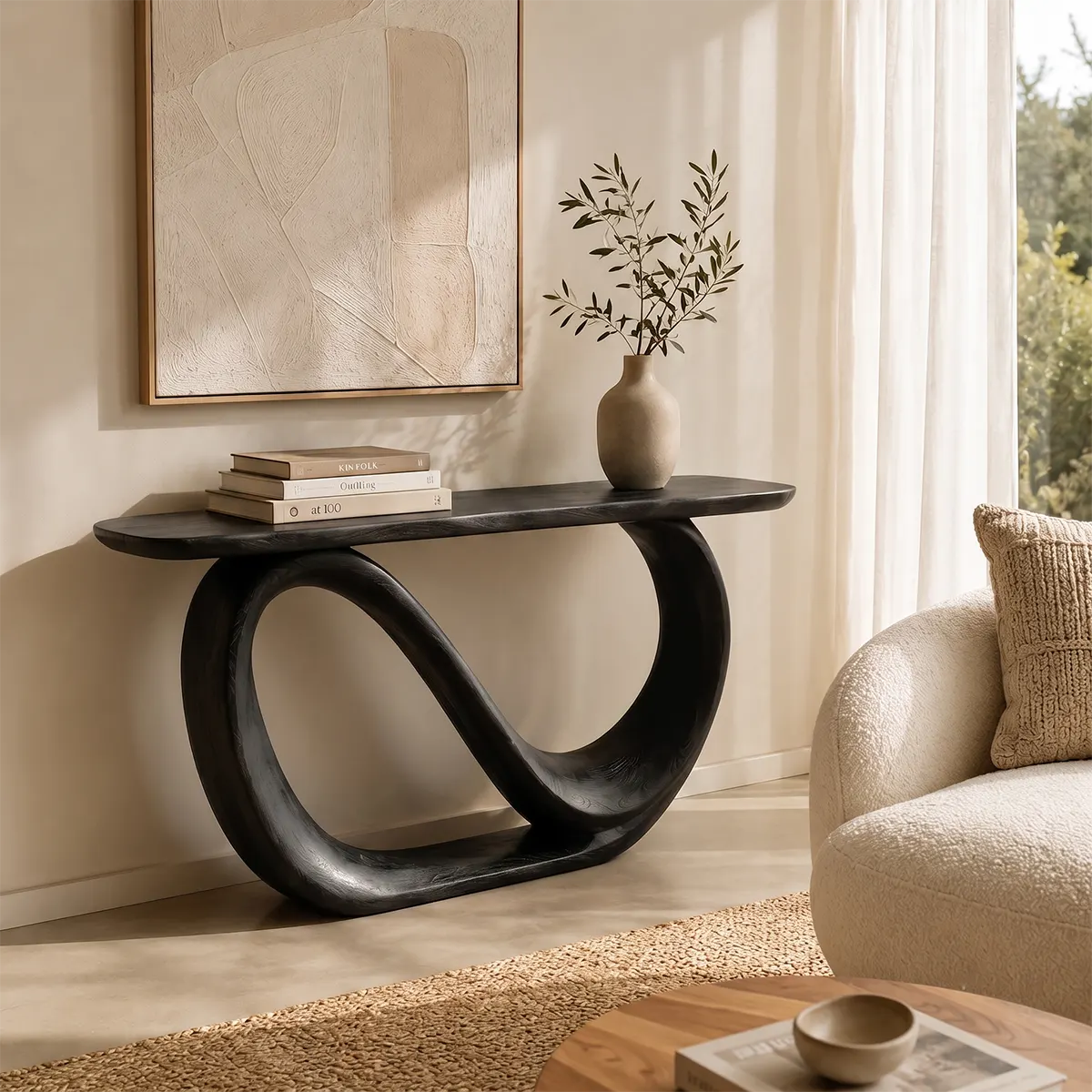 Modern Sculptural Console Table – Organic Contemporary Entryway Table TT006-7393