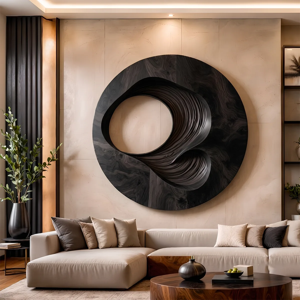 Abstract Spiral Wood Wall Art | Large Round 3D Wooden Wall Sculpture TT006-3841
