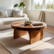 Round Solid Wood Coffee Table – Handmade Modern Rustic Living Room Table