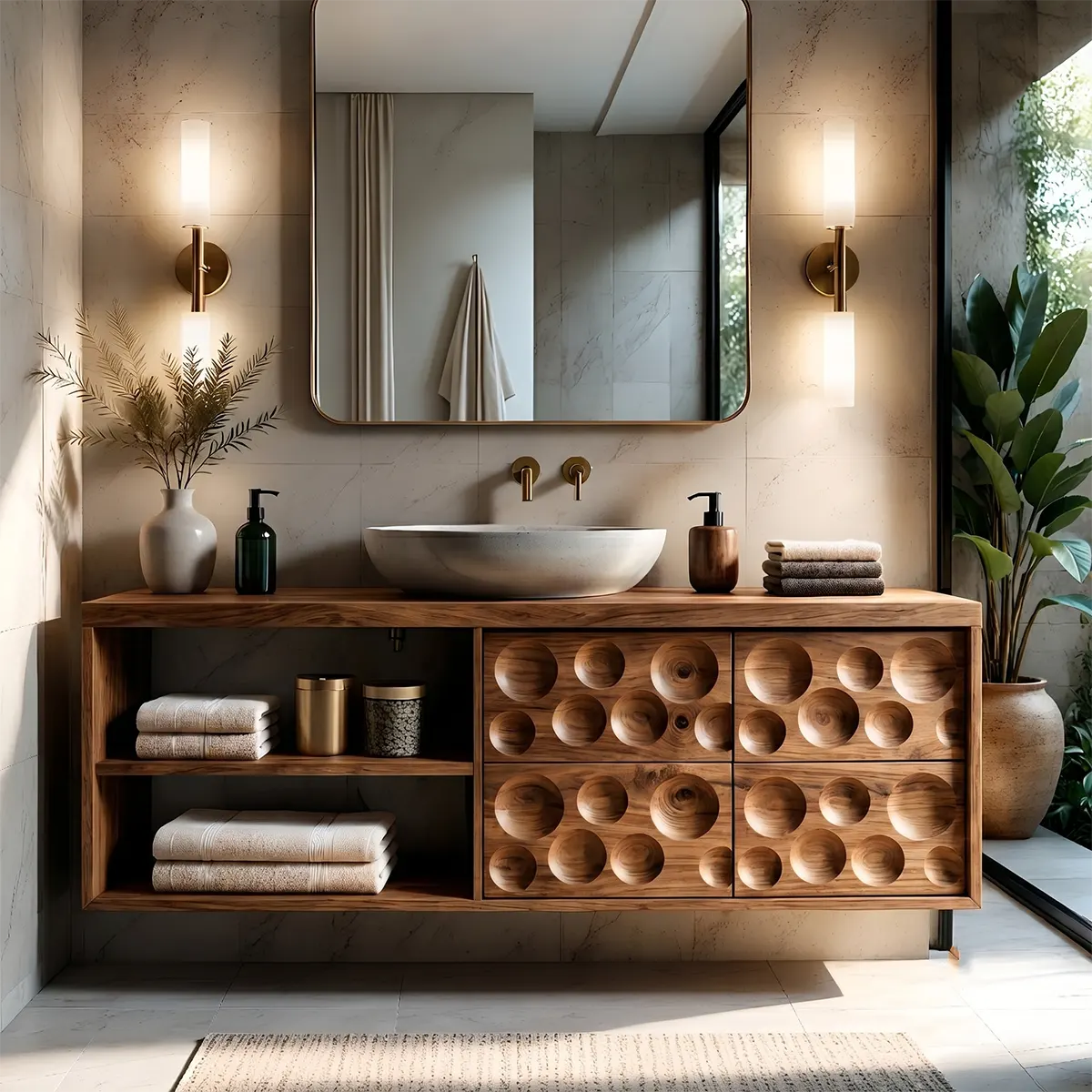 Circular Carved Floating Bathroom Vanity Cabinet TT006-5459