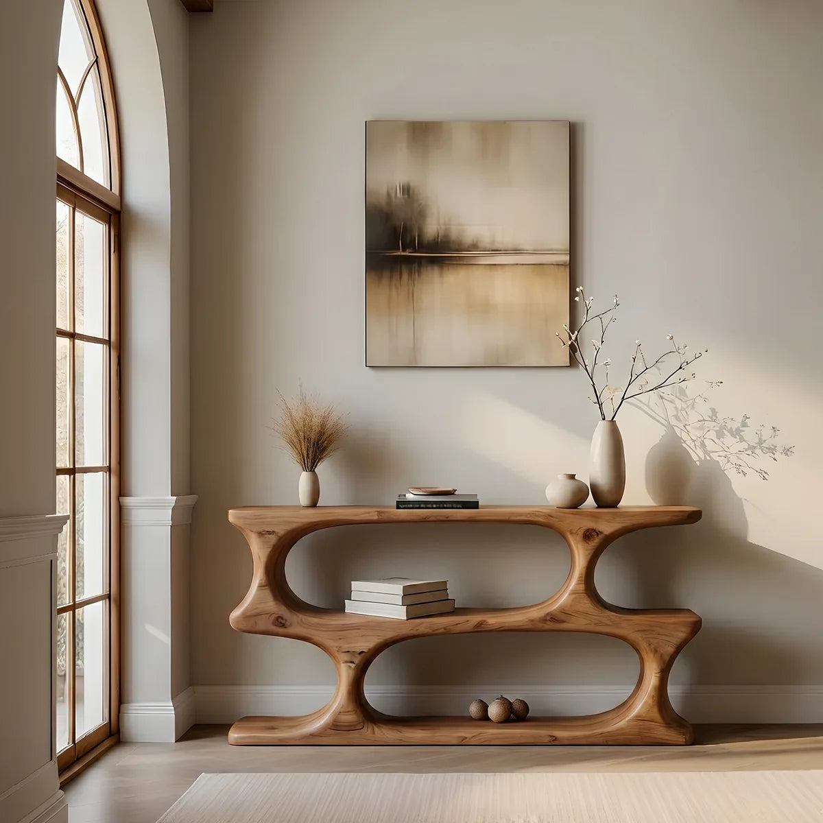 Two-Tier Solid Wood Console Table | Organic Sculptural Design HL020-9527