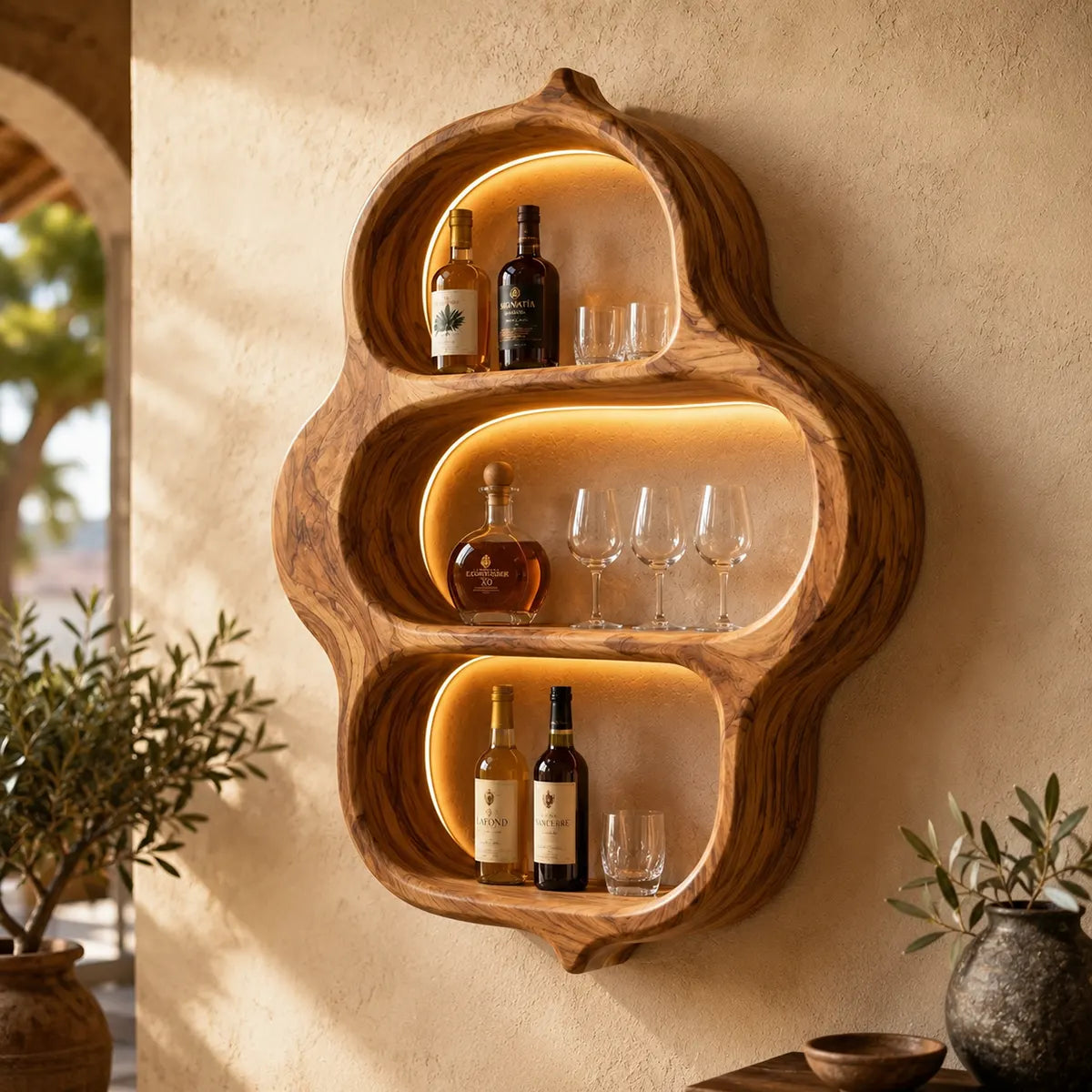 Organic Solid Wood Wall Wine Holder for Home Bars & Whiskey Lovers TT006-2134