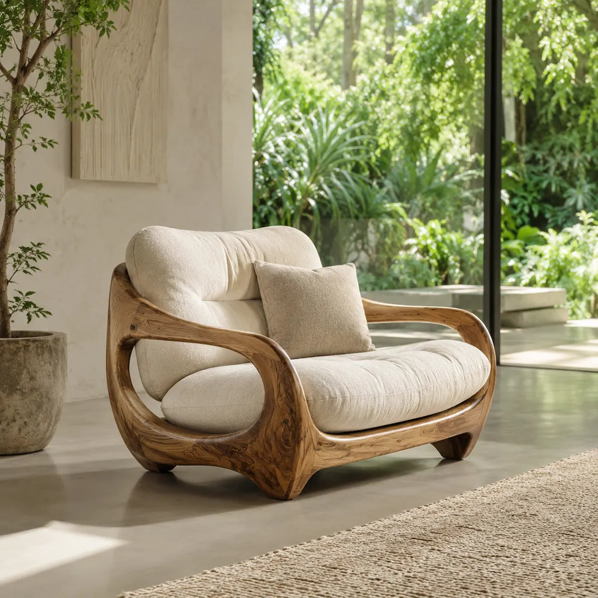 Organic Lounge Chair, Luxury Accent Chair, Modern Wood Frame Armchair TT006-7455