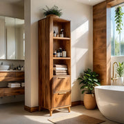 Tall Solid Wood Bathroom Storage Cabinet with Shelves