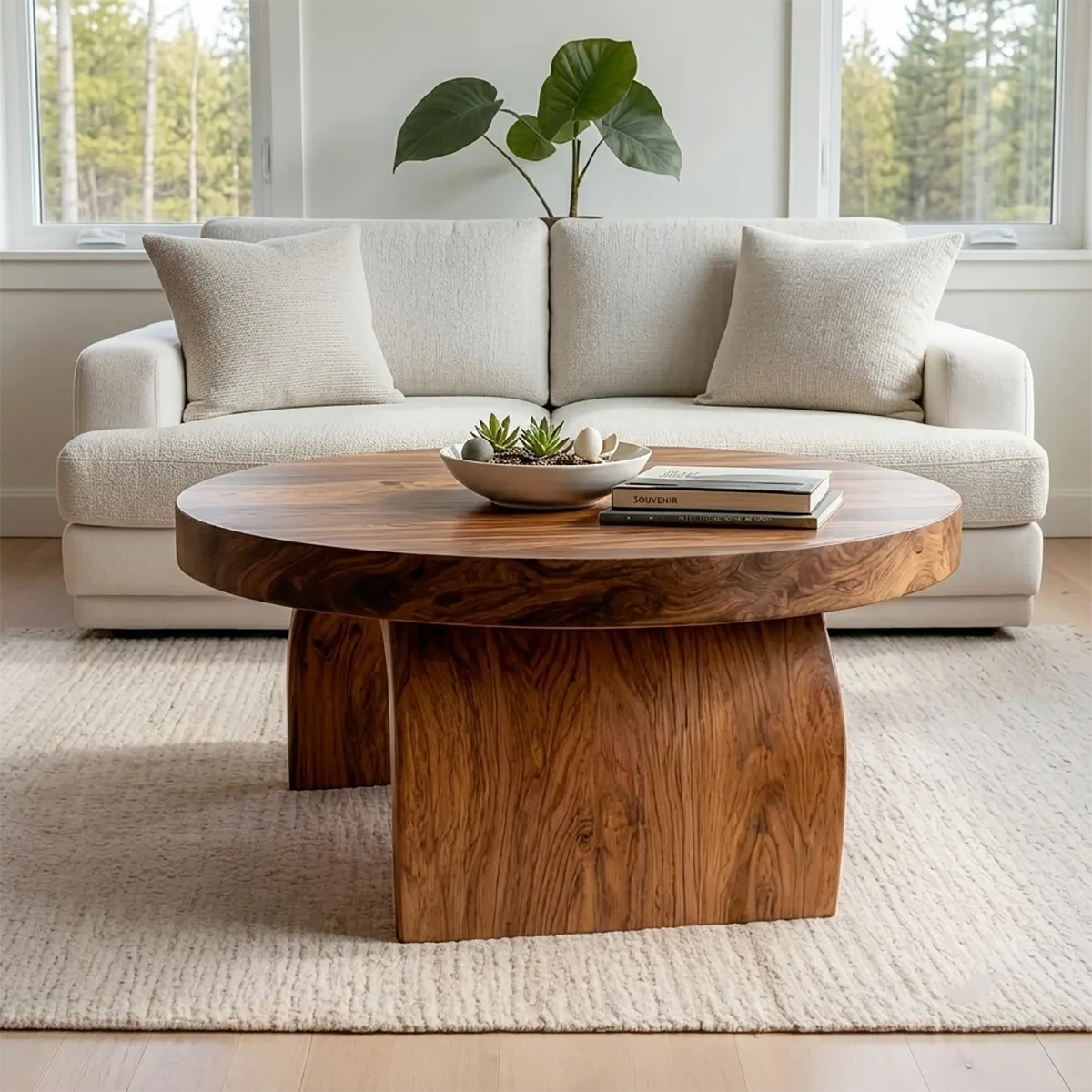 Round Solid Wood Coffee Table – Handmade Modern Rustic Living Room Table