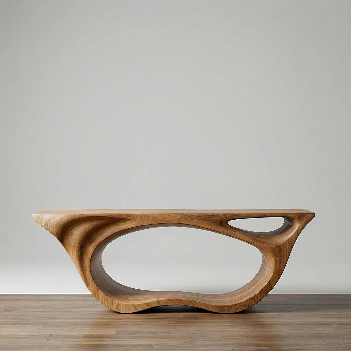 Sculptural Solid Wood Console Table with Organic Openwork Base
