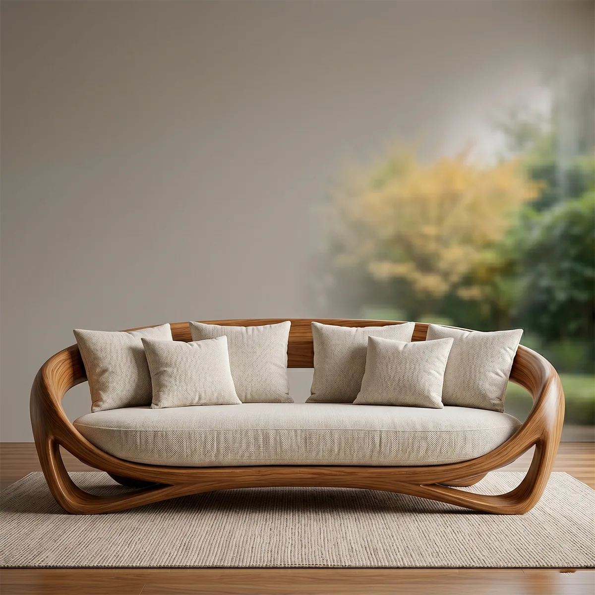 Luxury Organic Modern Curved Solid Wood Sofa with Sculptural Frame