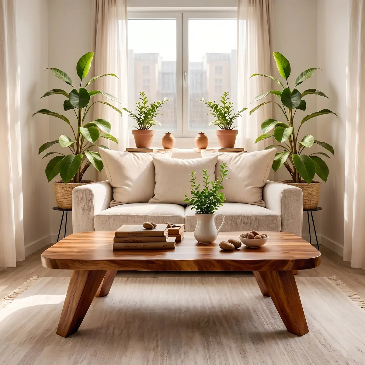 Handcrafted Organic Modern Coffee Table with Rounded Rectangle Top TT006-6610