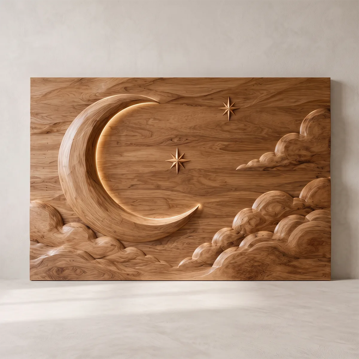 Celestial Moon Wood Wall Art | Crescent Moon & Clouds Wooden Wall Decor for Living Room, Bedroom & Nursery TT006-2082