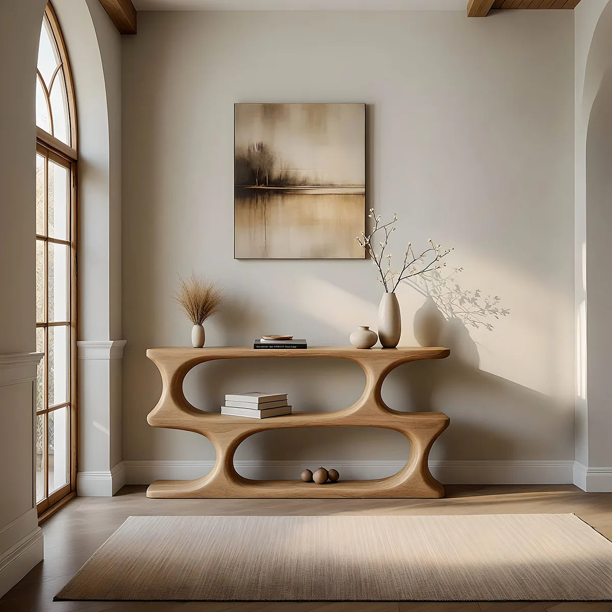 Two-Tier Solid Wood Console Table | Organic Sculptural Design HL020-9527