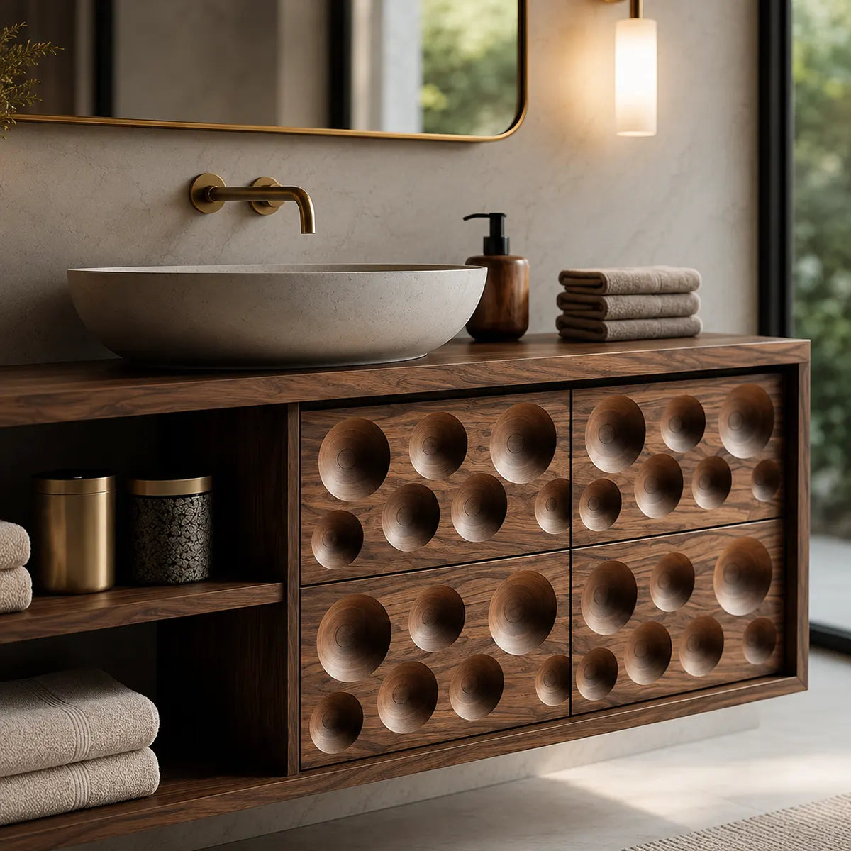 Circular Carved Floating Bathroom Vanity Cabinet TT006-5459