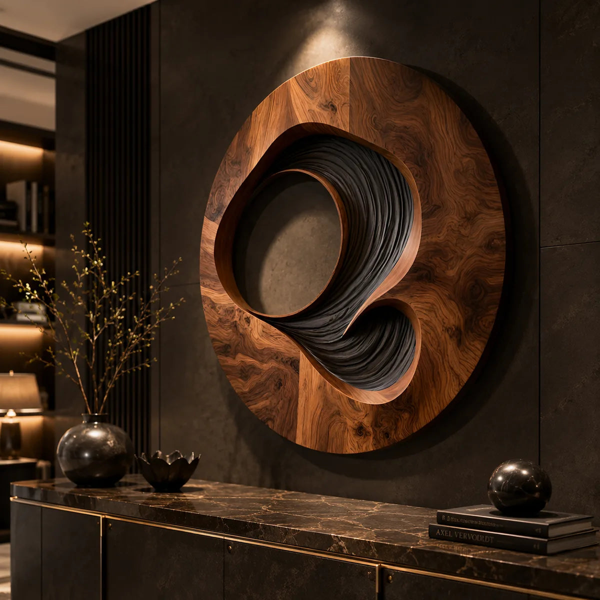 Abstract Spiral Wood Wall Art | Large Round 3D Wooden Wall Sculpture TT006-3841