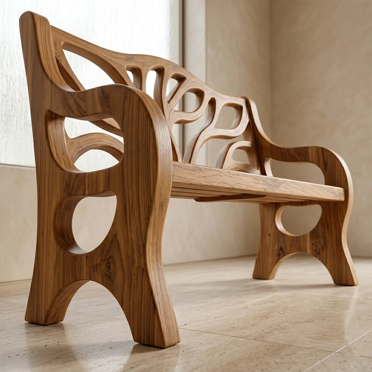 Handcrafted Solid Wood Outdoor Garden Bench Organic Branch Backrest