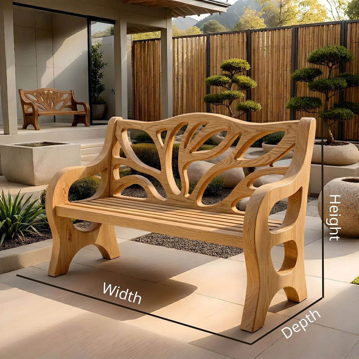 Handcrafted Solid Wood Outdoor Garden Bench Organic Branch Backrest