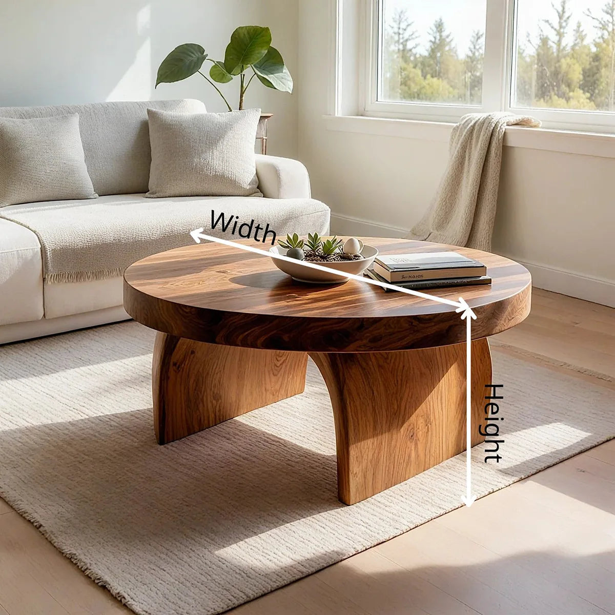 Round Solid Wood Coffee Table – Handmade Modern Rustic Living Room Table