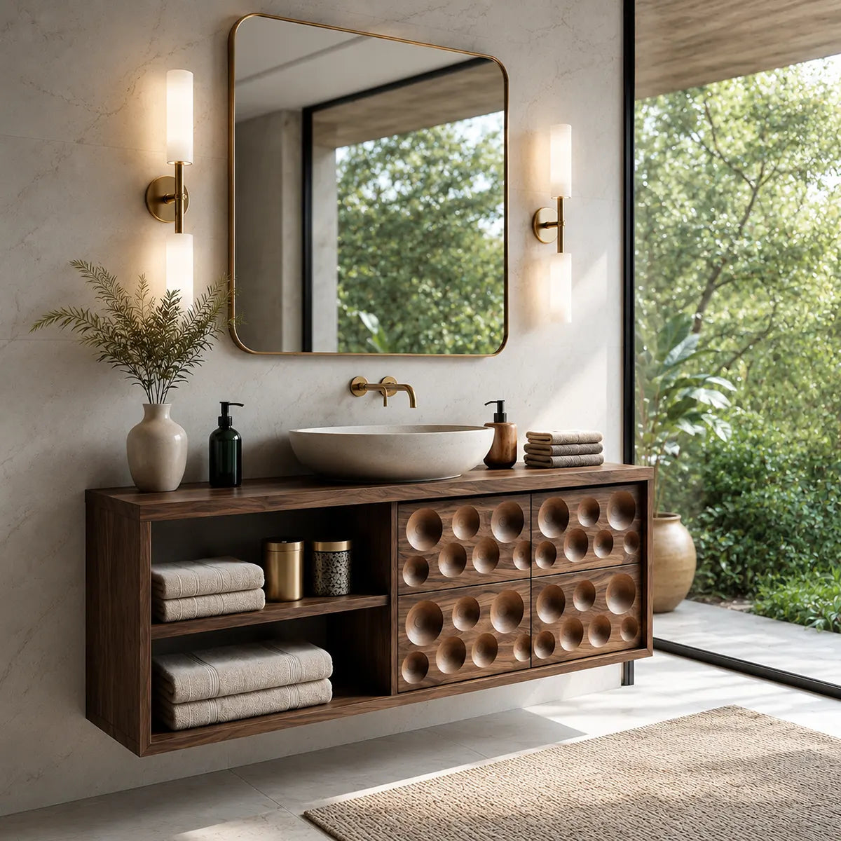 Circular Carved Floating Bathroom Vanity Cabinet TT006-5459