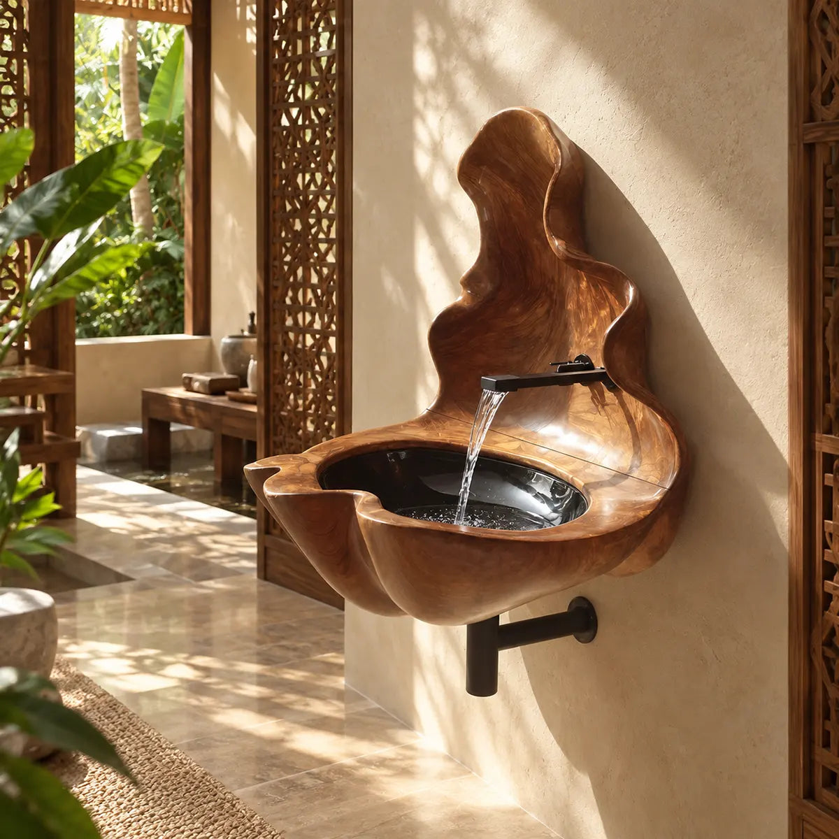 Sculptural Wall Mounted Bathroom Sink with Raised Back Panel | Organic Floating Basin TT006-3WDL1PF