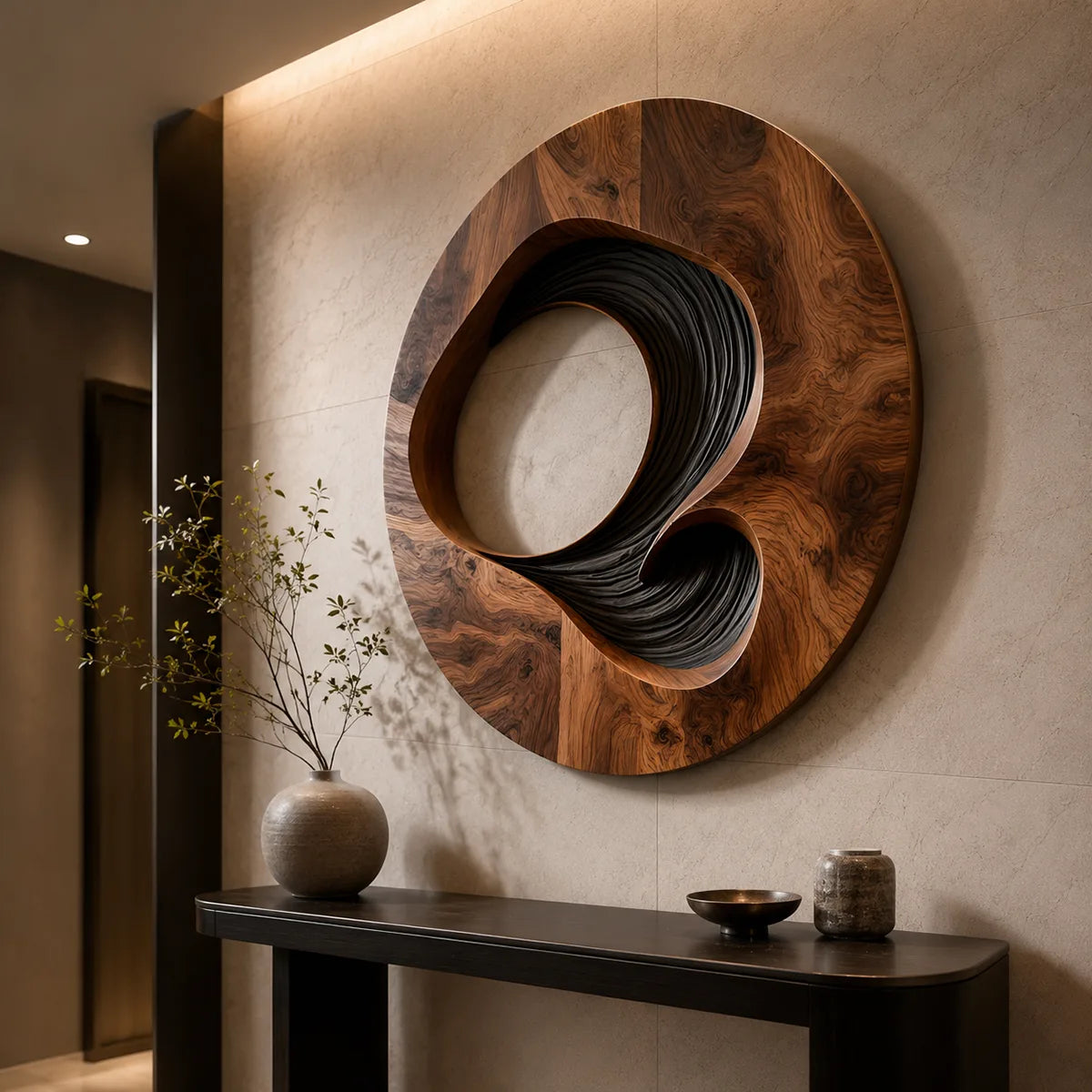 Abstract Spiral Wood Wall Art | Large Round 3D Wooden Wall Sculpture TT006-3841