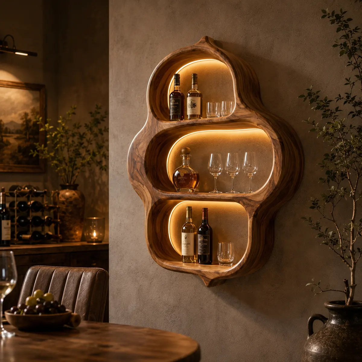 Organic Solid Wood Wall Wine Holder for Home Bars & Whiskey Lovers TT006-2134