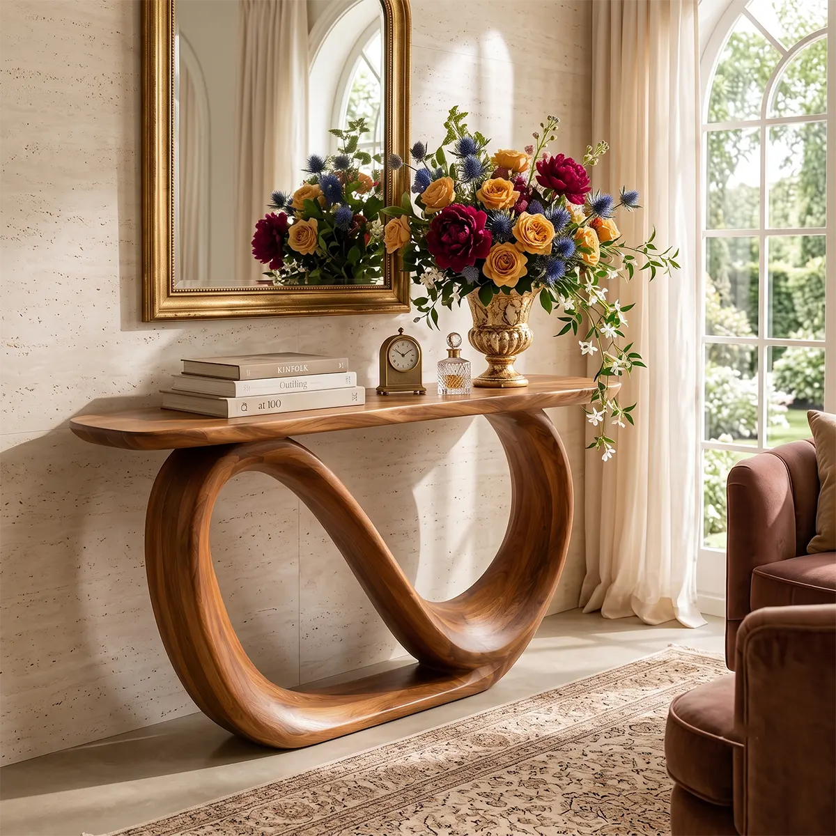 Modern Sculptural Console Table – Organic Contemporary Entryway Table TT006-7393