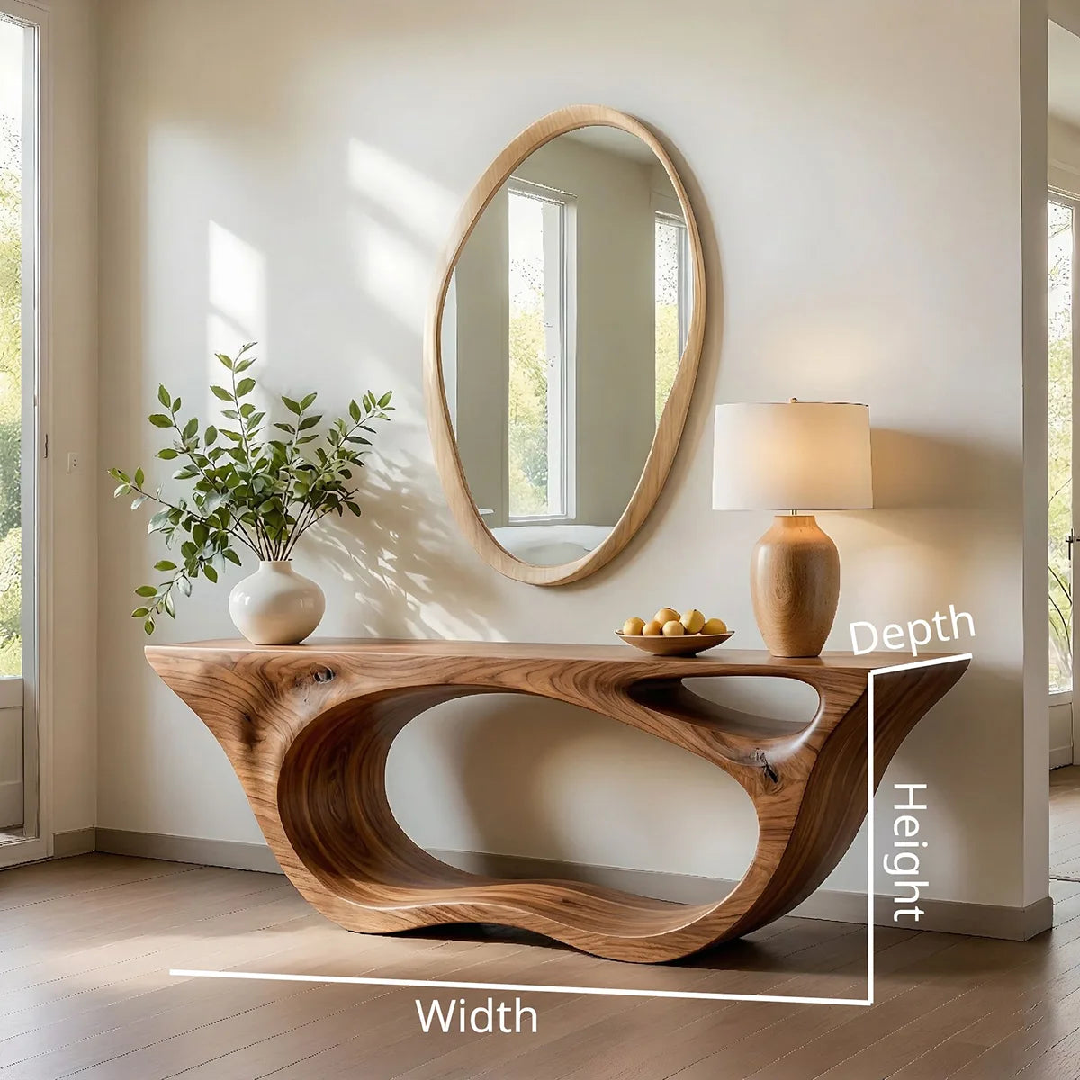 Sculptural Solid Wood Console Table with Organic Openwork Base