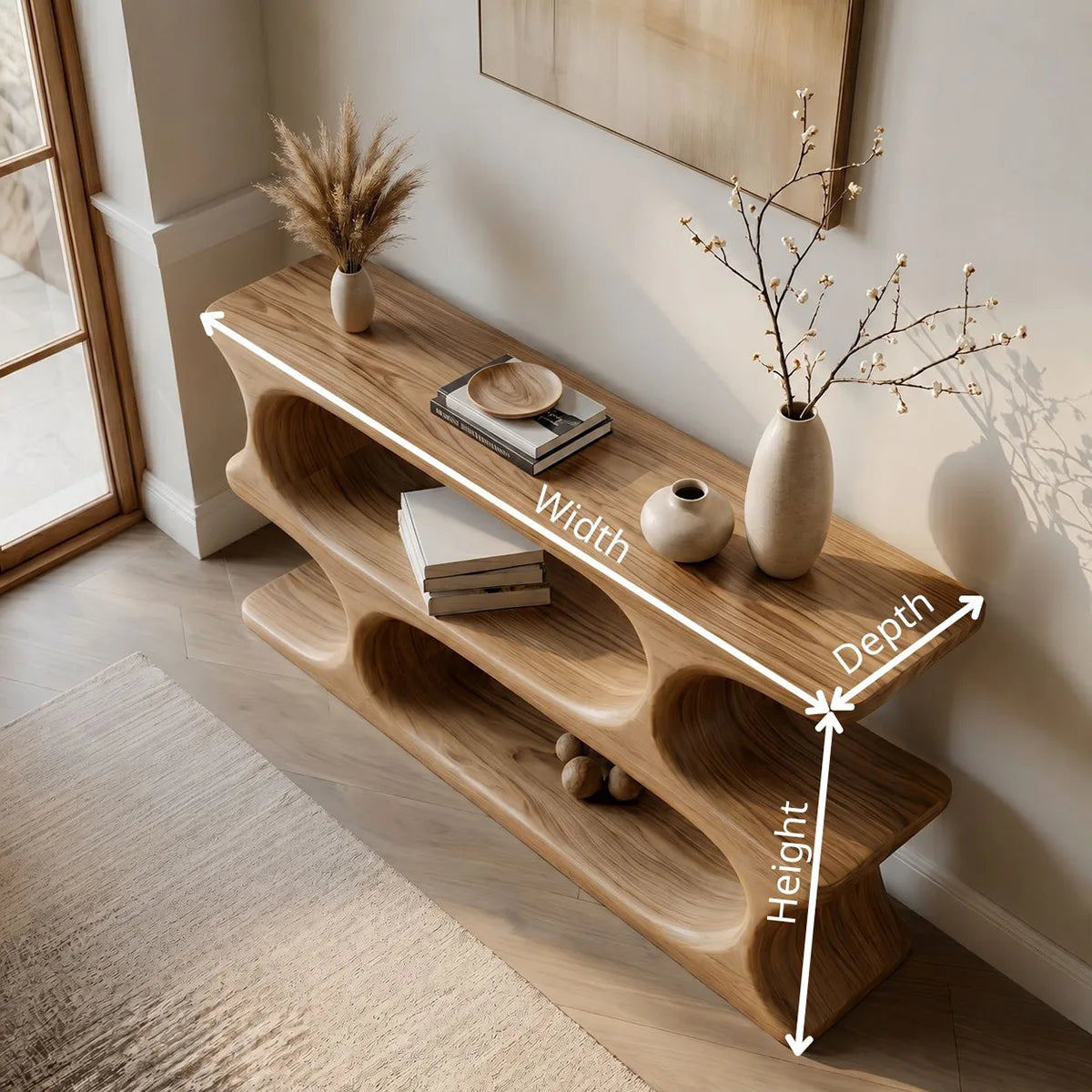 Two-Tier Solid Wood Console Table | Organic Sculptural Design HL020-9527