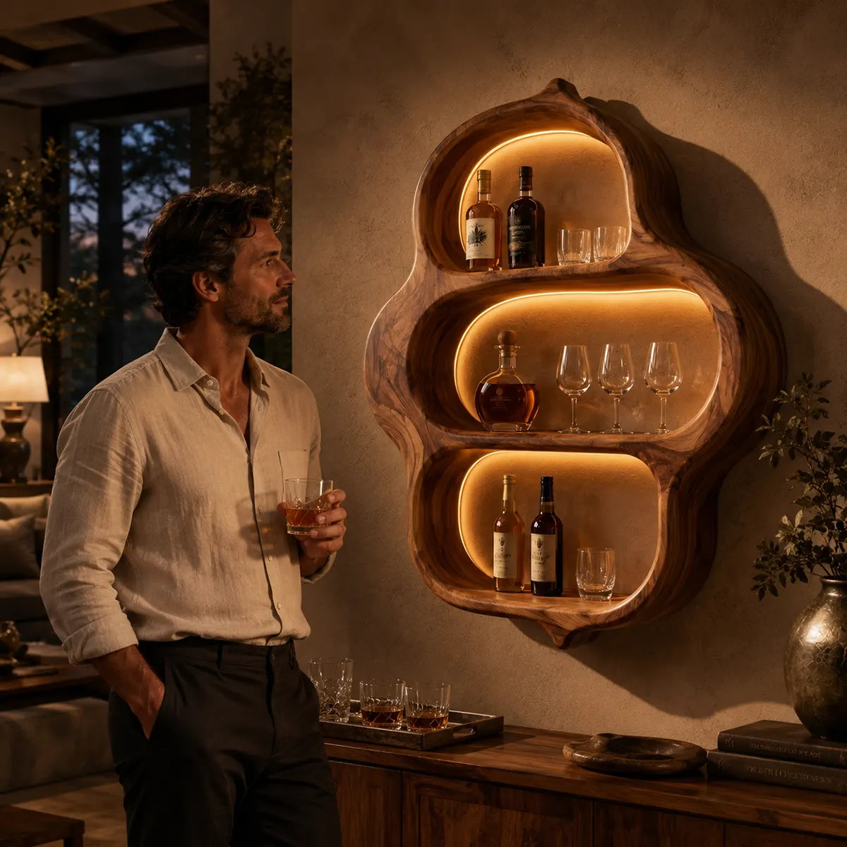 Organic Solid Wood Wall Wine Holder for Home Bars & Whiskey Lovers TT006-2134