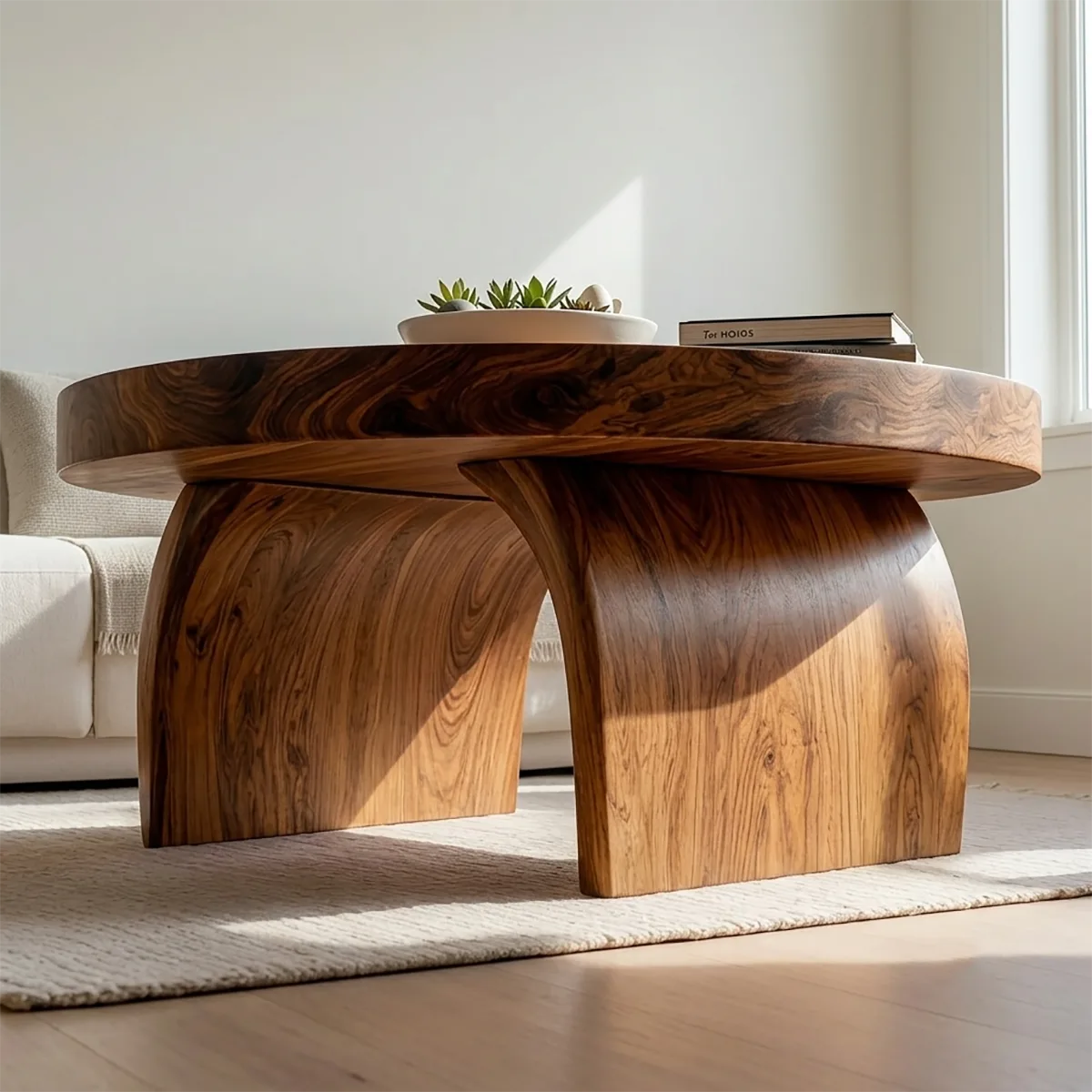 Round Solid Wood Coffee Table – Handmade Modern Rustic Living Room Table
