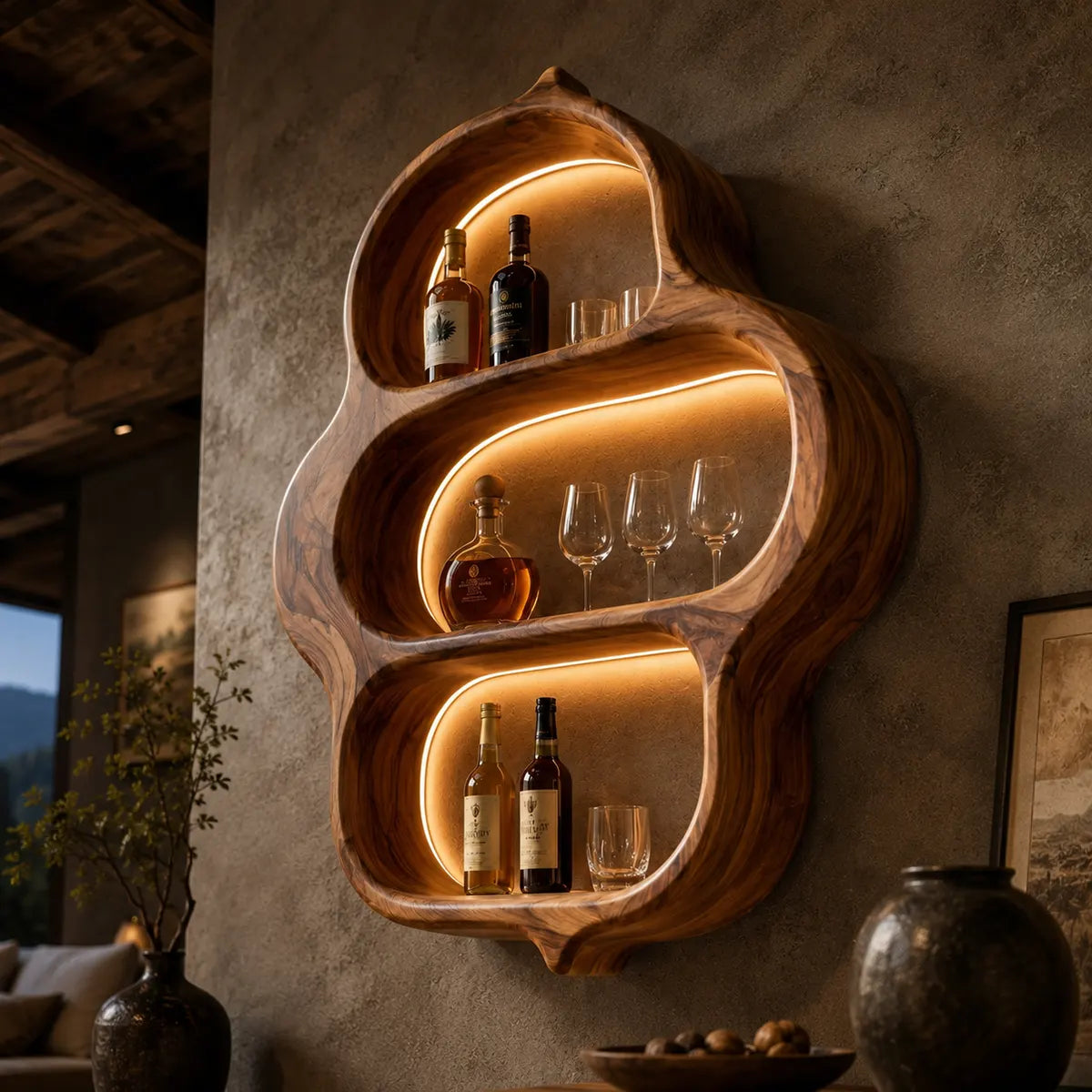 Organic Solid Wood Wall Wine Holder for Home Bars & Whiskey Lovers TT006-2134