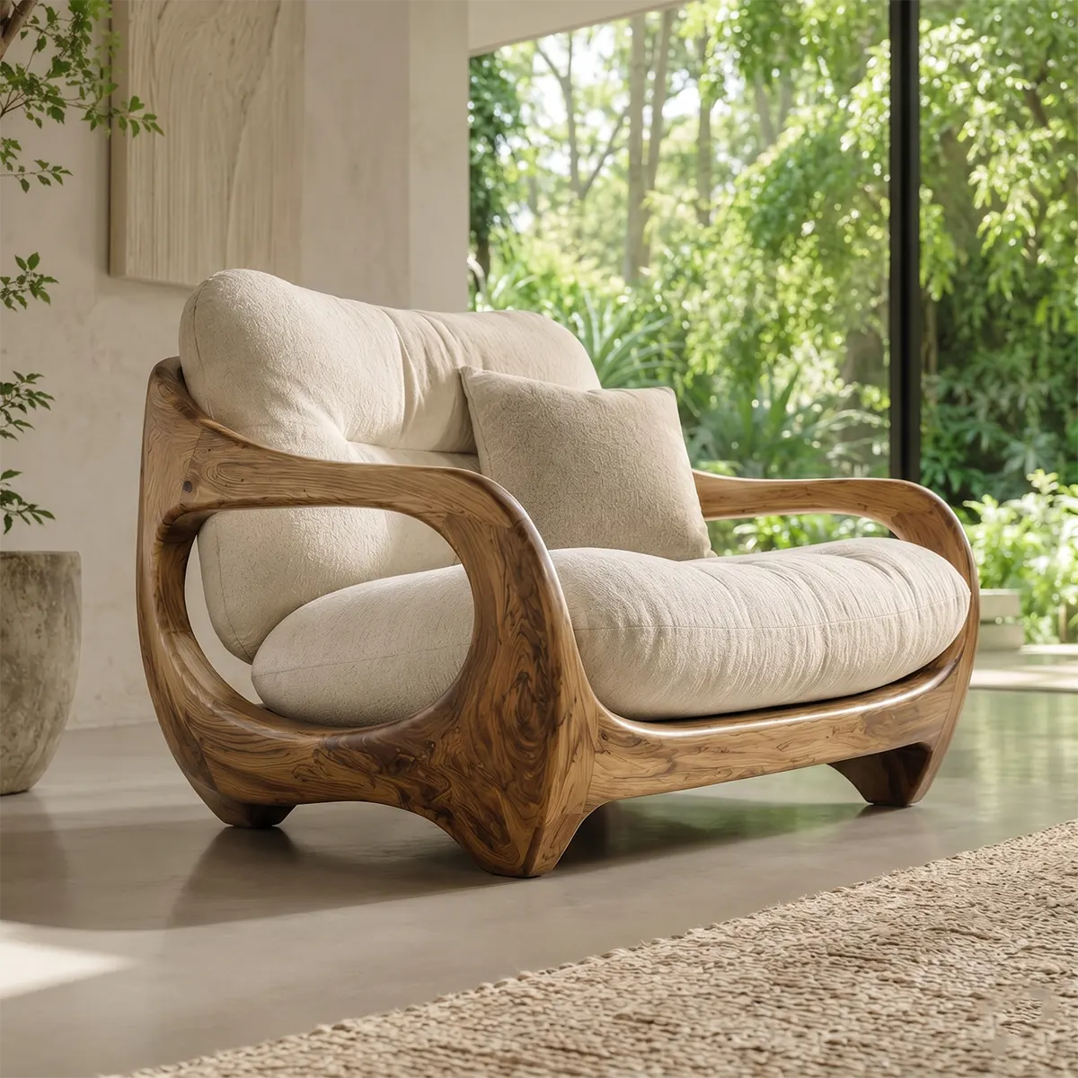 Organic Lounge Chair, Luxury Accent Chair, Modern Wood Frame Armchair TT006-7455