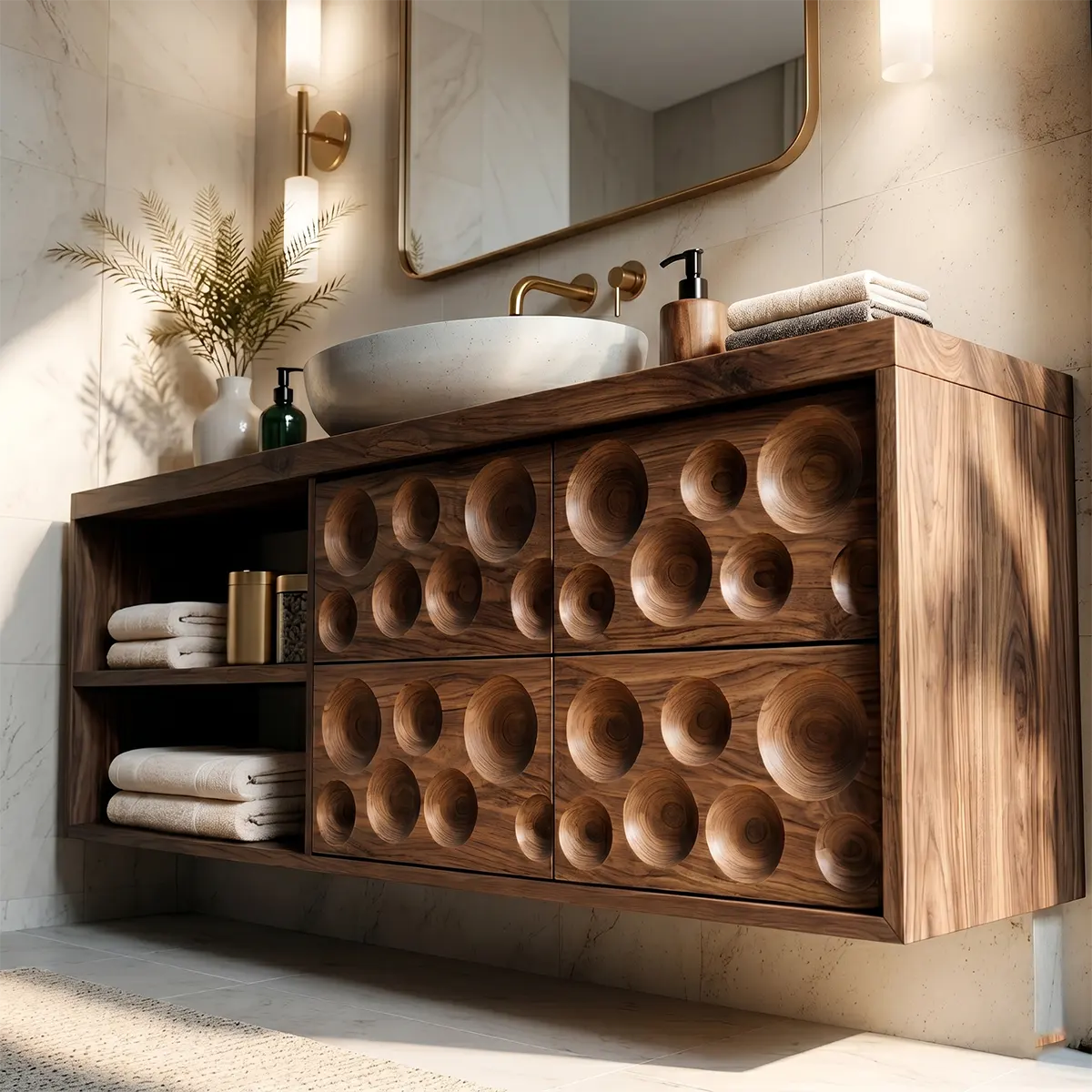 Circular Carved Floating Bathroom Vanity Cabinet TT006-5459