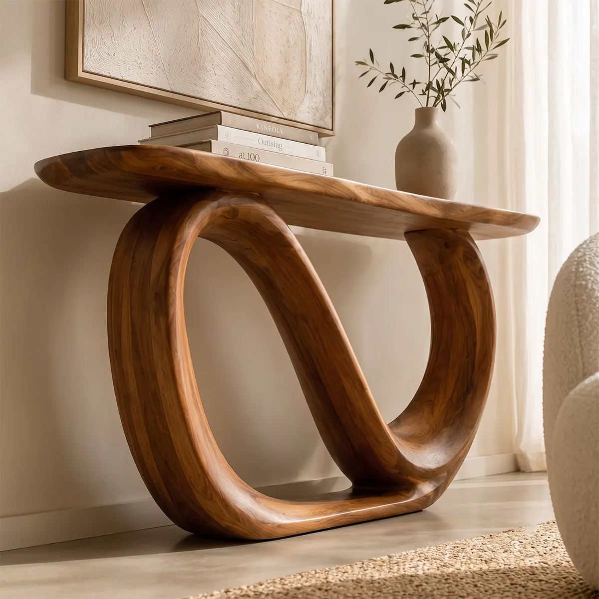 Modern Sculptural Console Table – Organic Contemporary Entryway Table TT006-7393