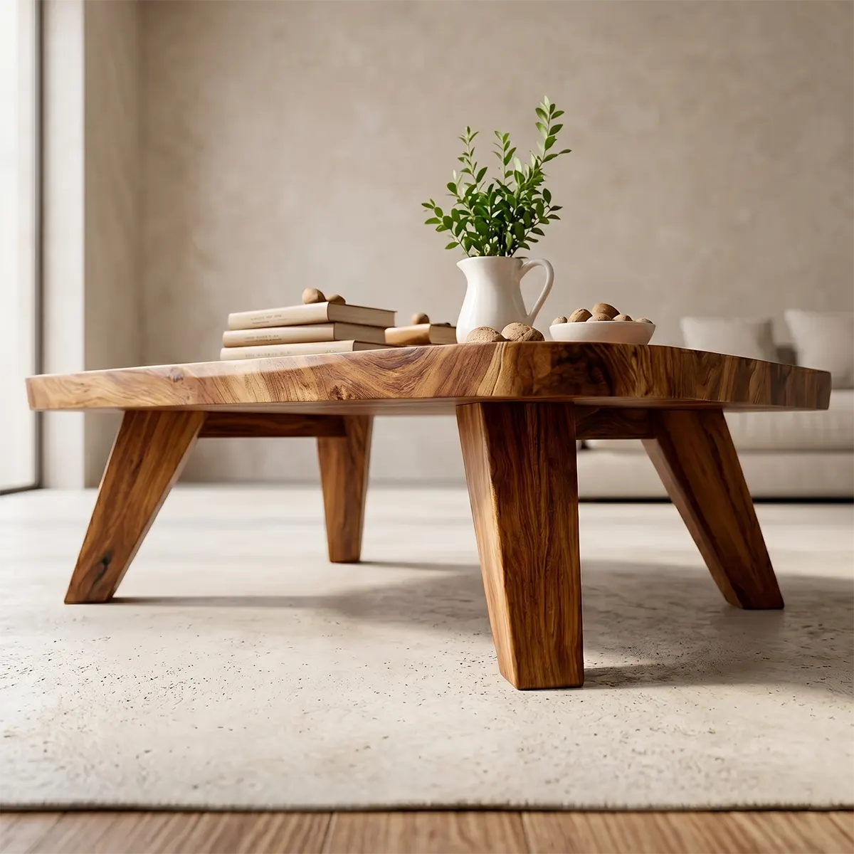 Handcrafted Organic Modern Coffee Table with Rounded Rectangle Top TT006-6610