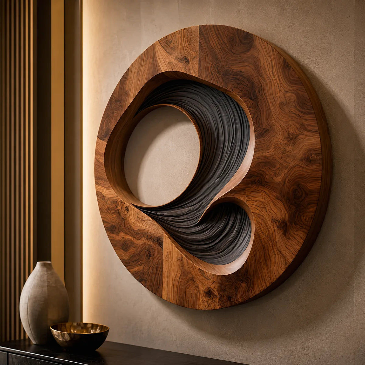 Abstract Spiral Wood Wall Art | Large Round 3D Wooden Wall Sculpture TT006-3841