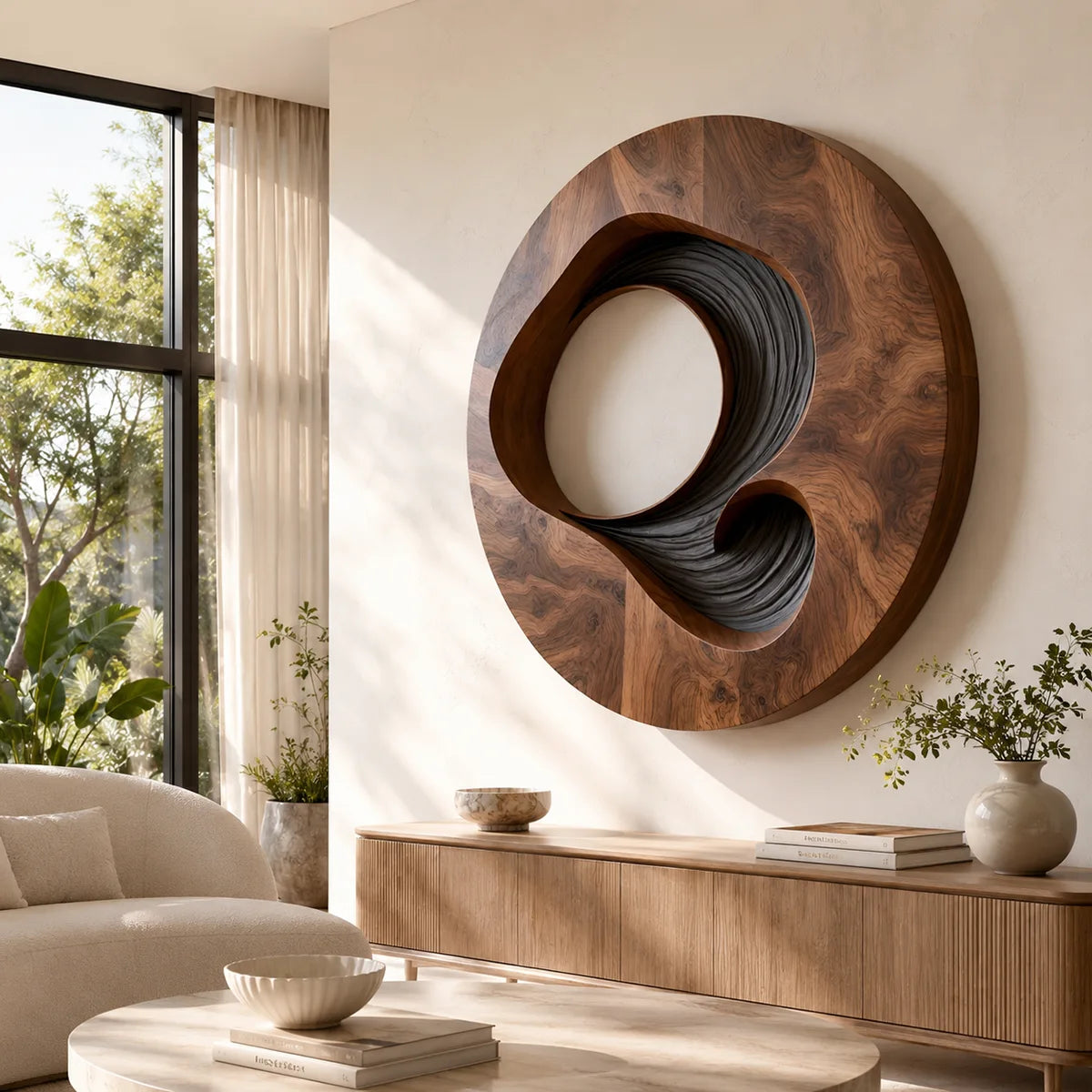 Abstract Spiral Wood Wall Art | Large Round 3D Wooden Wall Sculpture TT006-3841