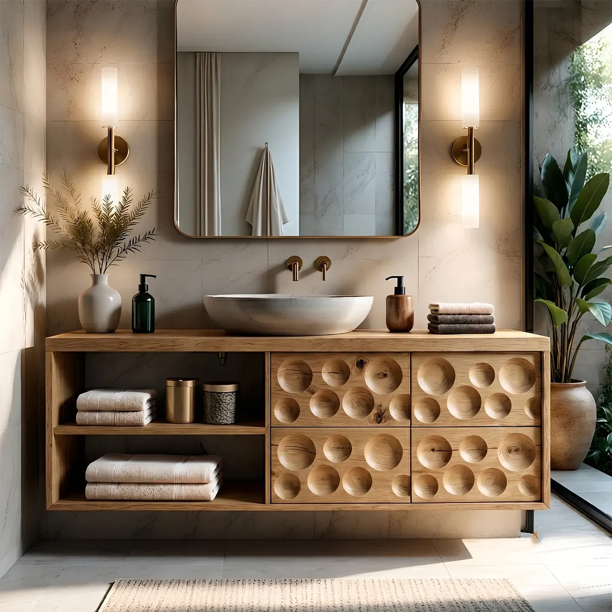 Circular Carved Floating Bathroom Vanity Cabinet TT006-5459