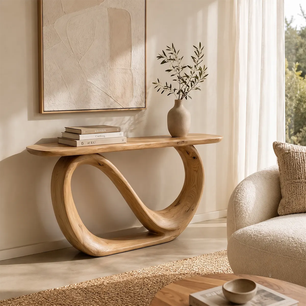 Modern Sculptural Console Table – Organic Contemporary Entryway Table TT006-7393