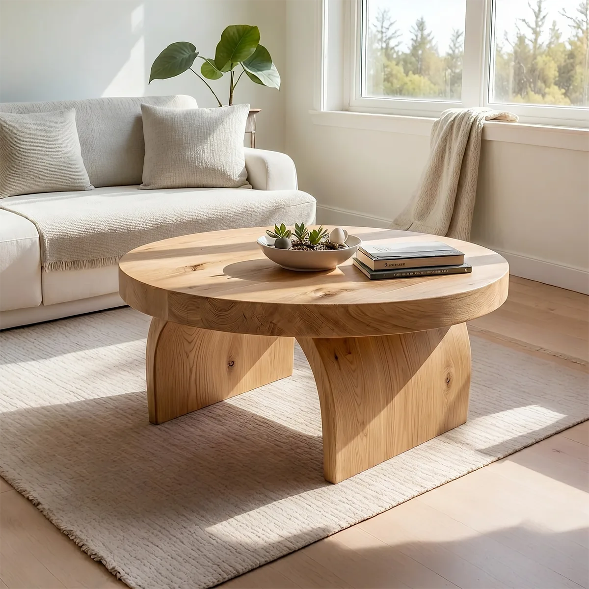 Round Solid Wood Coffee Table – Handmade Modern Rustic Living Room Table