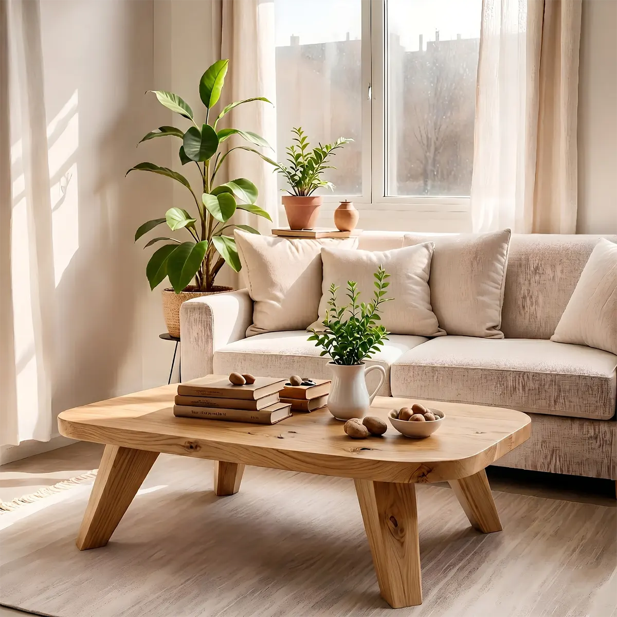 Handcrafted Organic Modern Coffee Table with Rounded Rectangle Top TT006-6610